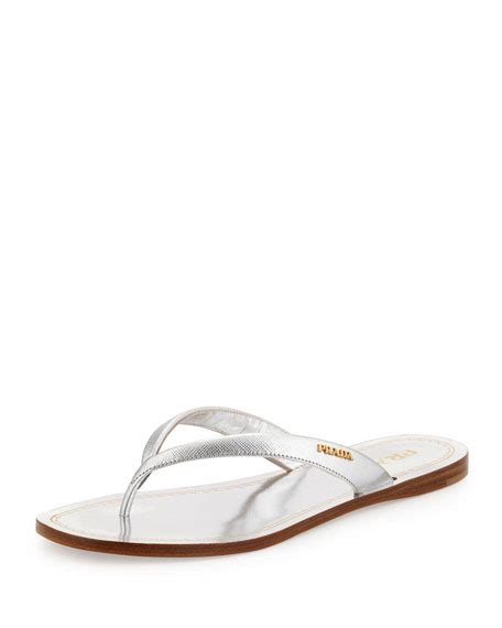 Prada silver flip flops